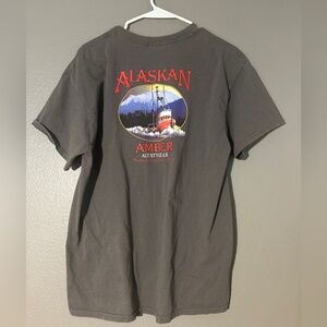 Alaskan Amber Short Sleeve T-Shirt Gray, Size L, Juneau AK Brewery Beer T-Shirt